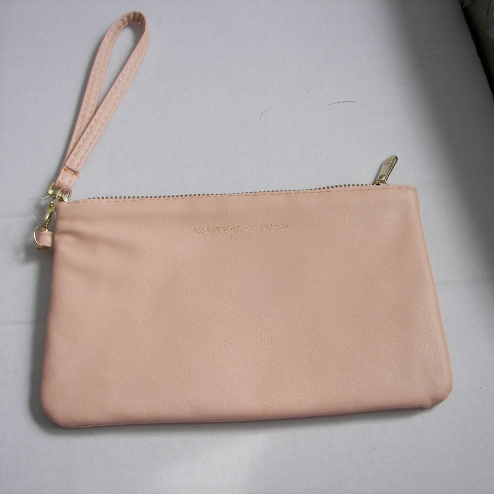 Adrienne Vittadini Studio women's pale pink faux leather wristlet wallet zip